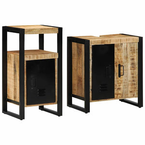 Badezimmermöbel Set Mango Massivholz Braun/Schwarz 2-tlg