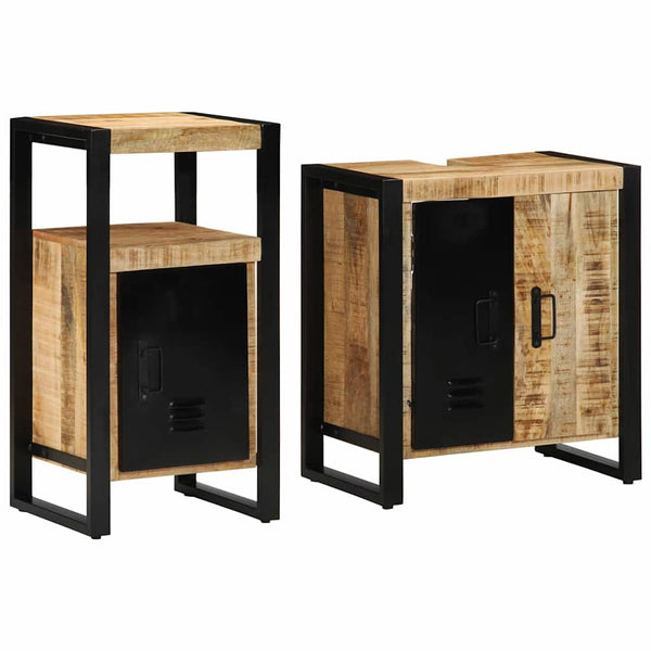 Badezimmermöbel Set Mango Massivholz Braun/Schwarz 2-tlg