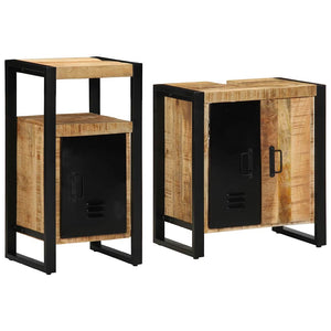 Badezimmermöbel Set Mango Massivholz Braun/Schwarz 2-tlg