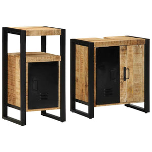 Badezimmermöbel Set Mango Massivholz Braun/Schwarz 2-tlg