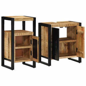 Badezimmermöbel Set Mango Massivholz Braun/Schwarz 2-tlg