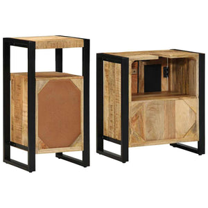 Badezimmermöbel Set Mango Massivholz Braun/Schwarz 2-tlg