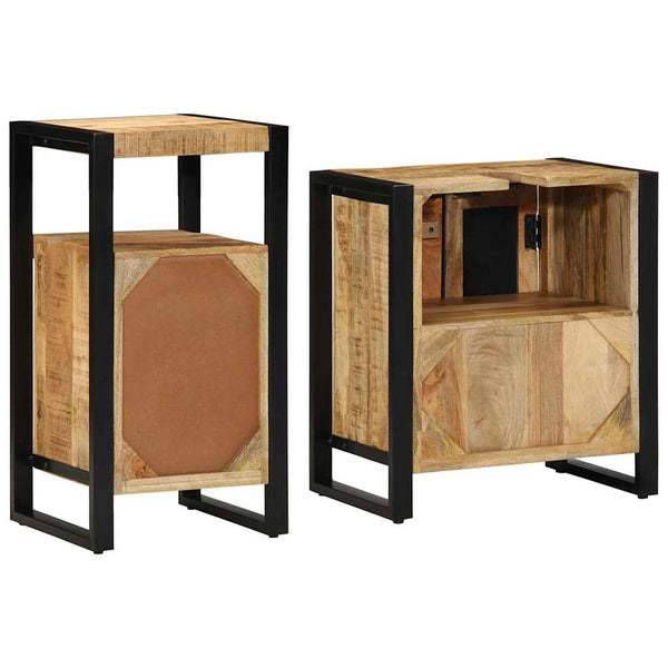 Badezimmermöbel Set Mango Massivholz Braun/Schwarz 2-tlg