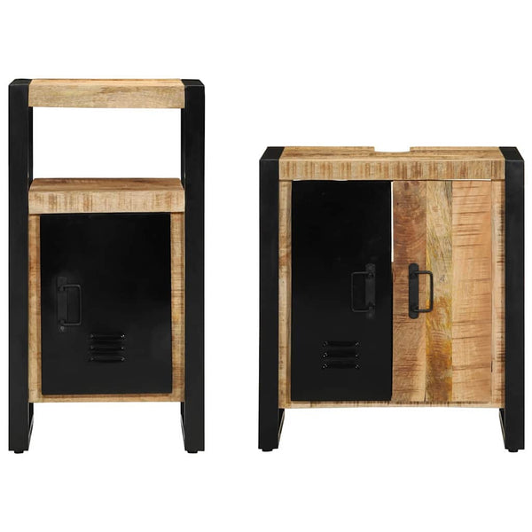 Badezimmermöbel Set Mango Massivholz Braun/Schwarz 2-tlg
