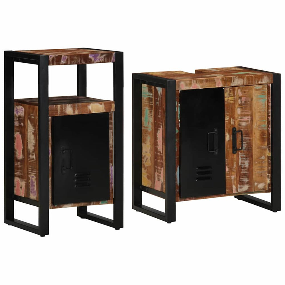vidaXL Ensemble de meubles de salle de bain avec étagère 2 pcs Bois de récupération massif