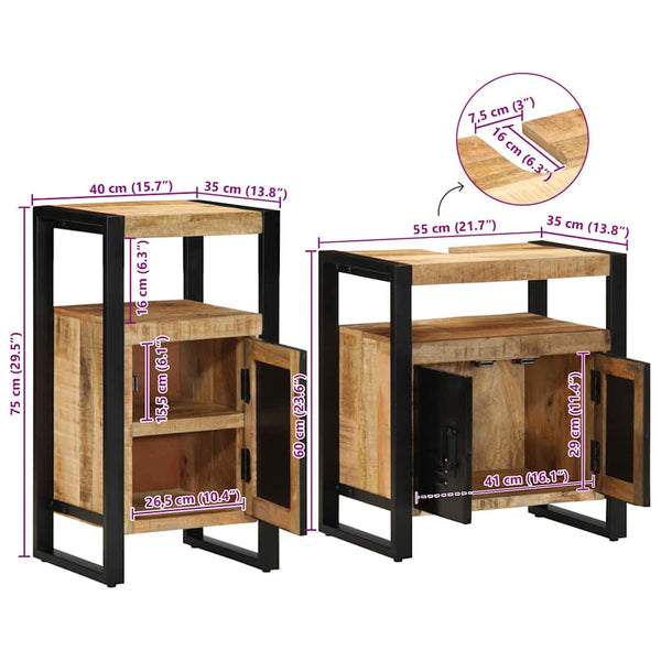 vidaXL Ensemble de meubles de salle de bain 2 pcs Bois de manguier massif brut Marron