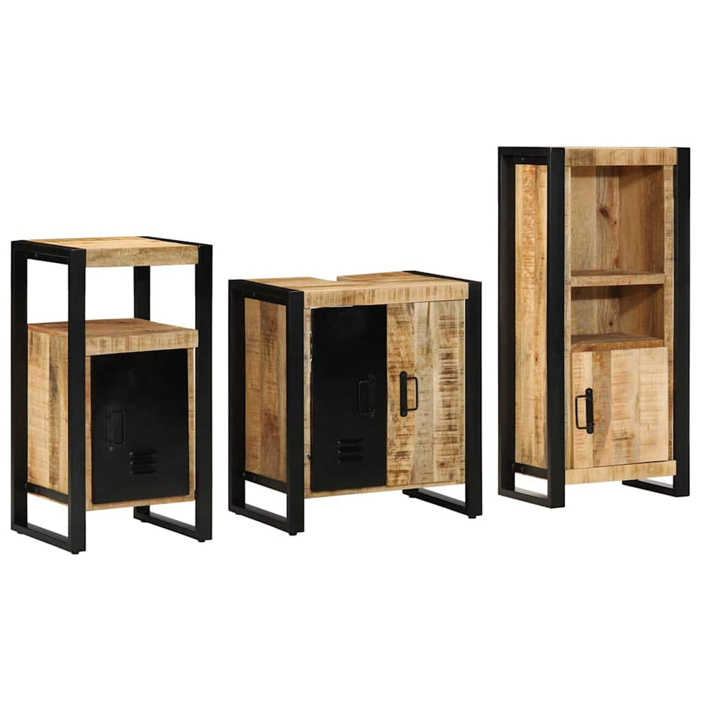 vidaXL Ensemble de meubles de salle de bain 3 pcs Bois de manguier massif Marron et Noir