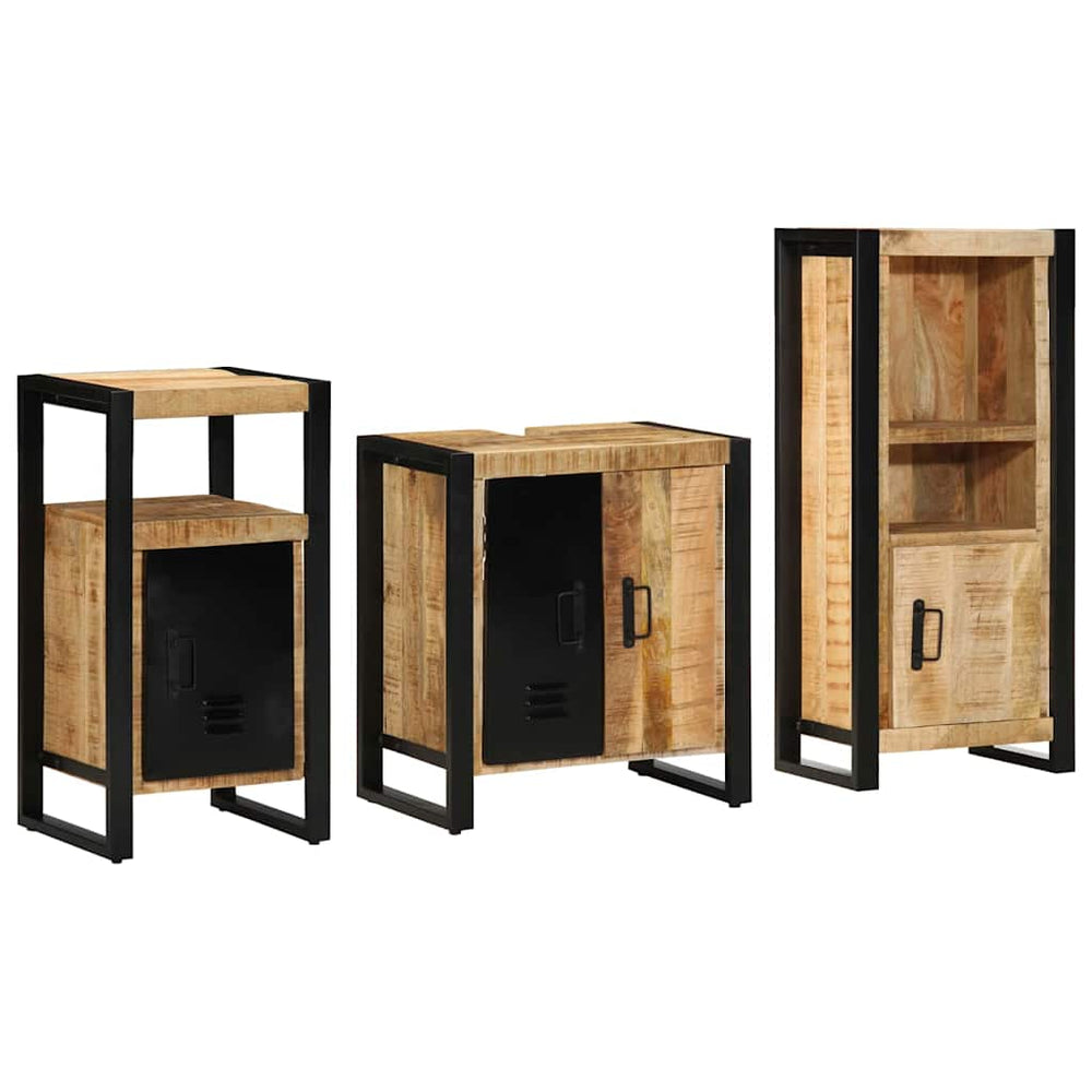 vidaXL Ensemble de meubles de salle de bain 3 pcs Bois de manguier massif Marron et Noir