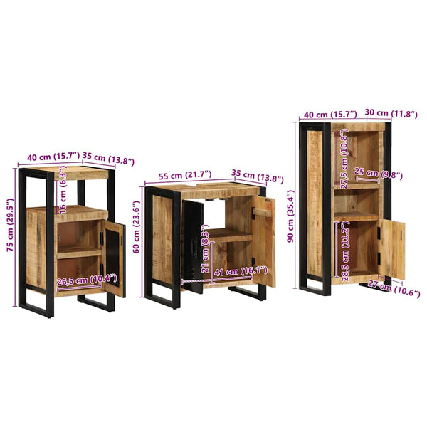 Badezimmermöbel Set 3-teilig Mango Massivholz