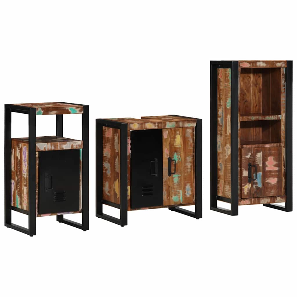 Badezimmermöbel Set mit Regal, 3-teilig, Massivholz