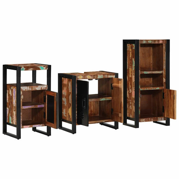 Badezimmermöbel Set mit Regal, 3-teilig, Massivholz