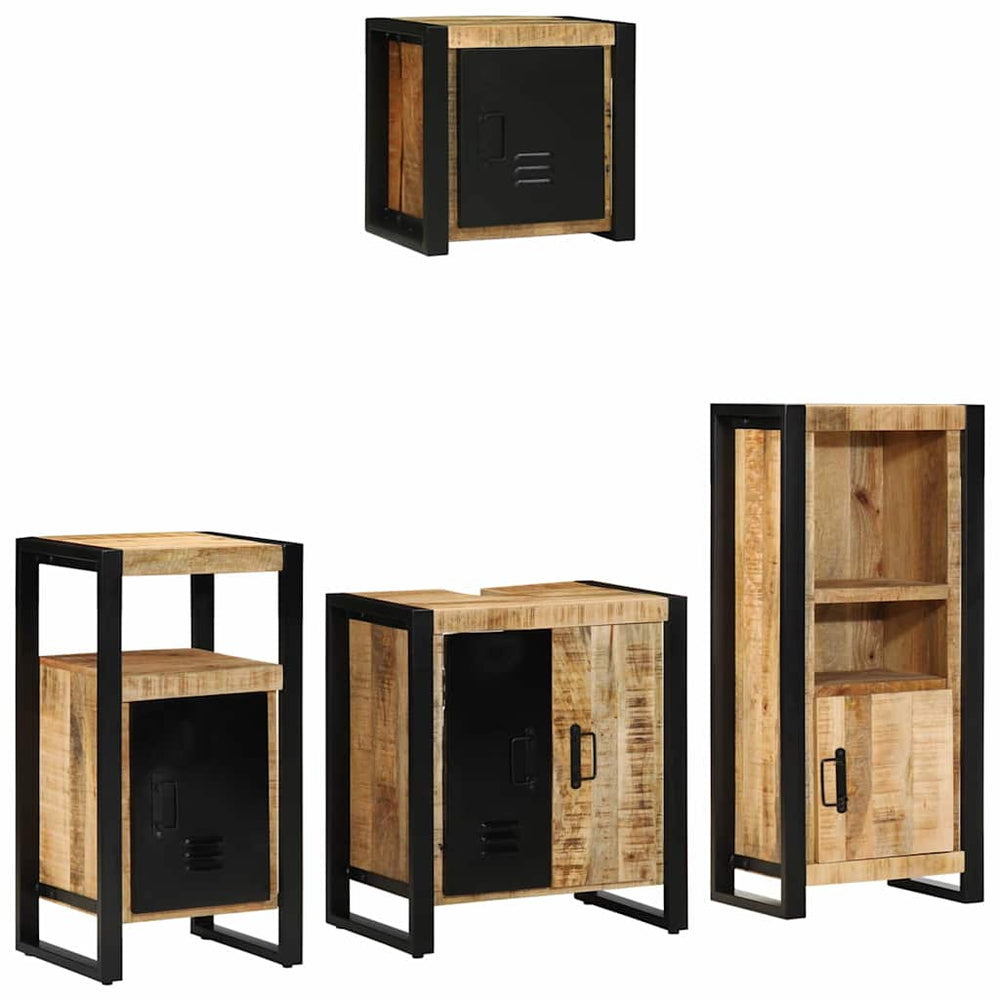 vidaXL Ensemble de meubles de salle de bain 4 pcs Bois de manguier massif Marron et noir