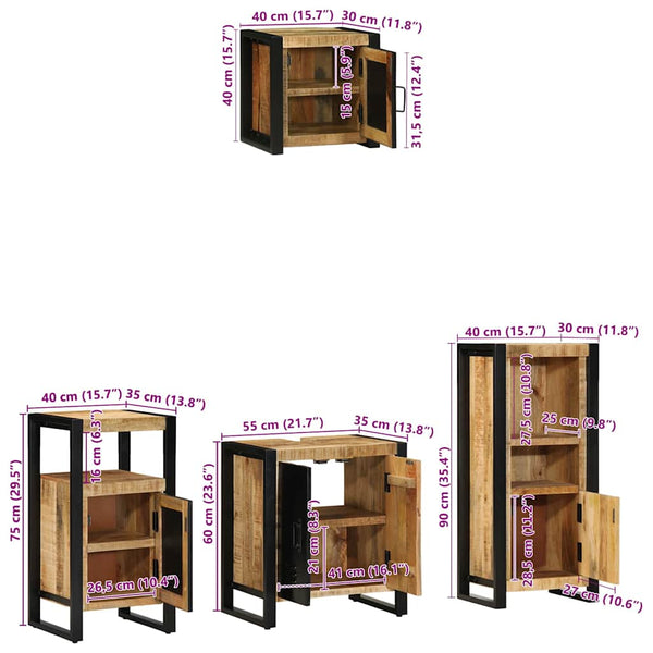 Badezimmermöbel Set 4-teilig Mango Massivholz