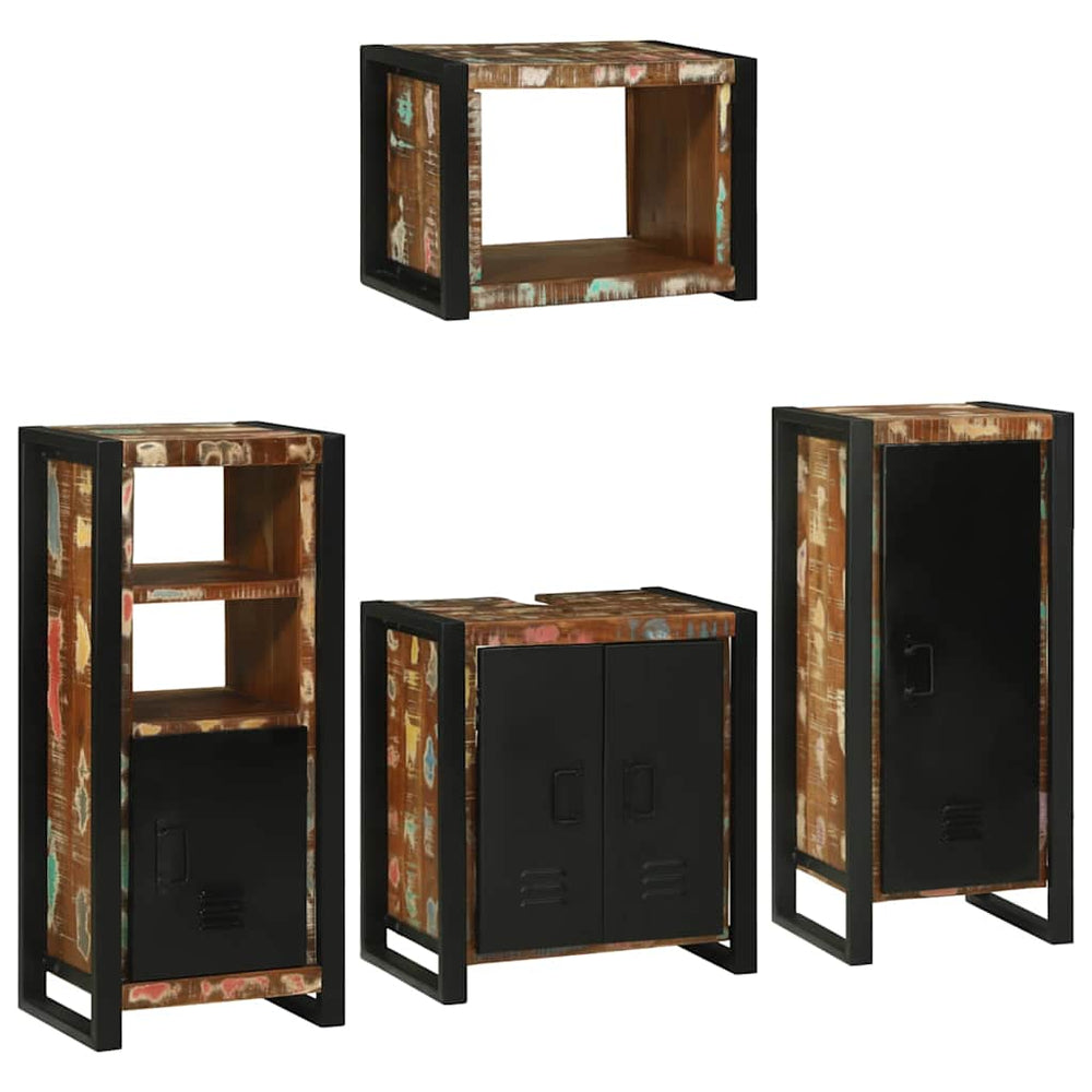vidaXL Ensemble de meubles de salle de bain avec étagère 4 pcs Bois de récupération massif Multicolore