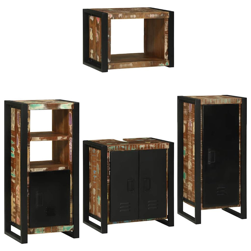 vidaXL Ensemble de meubles de salle de bain avec étagère 4 pcs Bois de récupération massif Multicolore