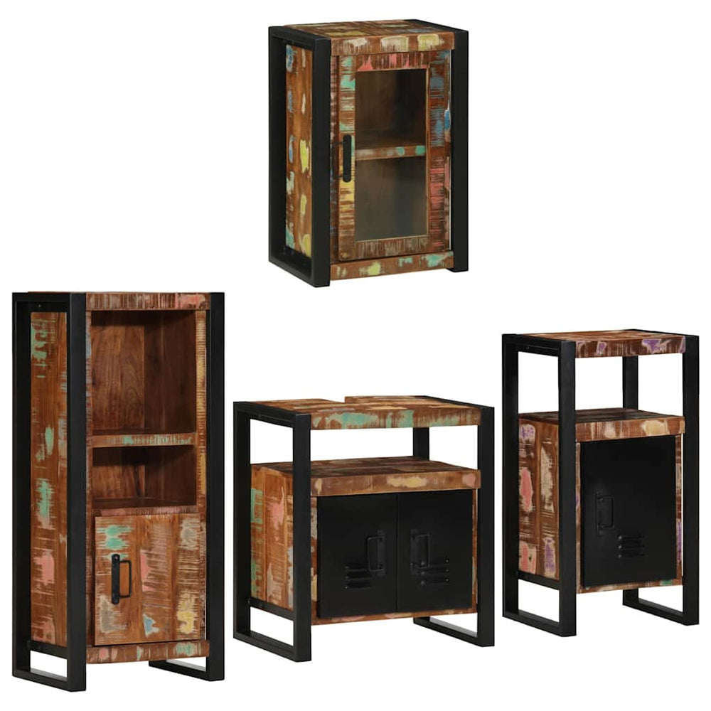 vidaXL Ensemble de meubles de salle de bain avec porte 4 pcs Bois de récupération massif Multicolore