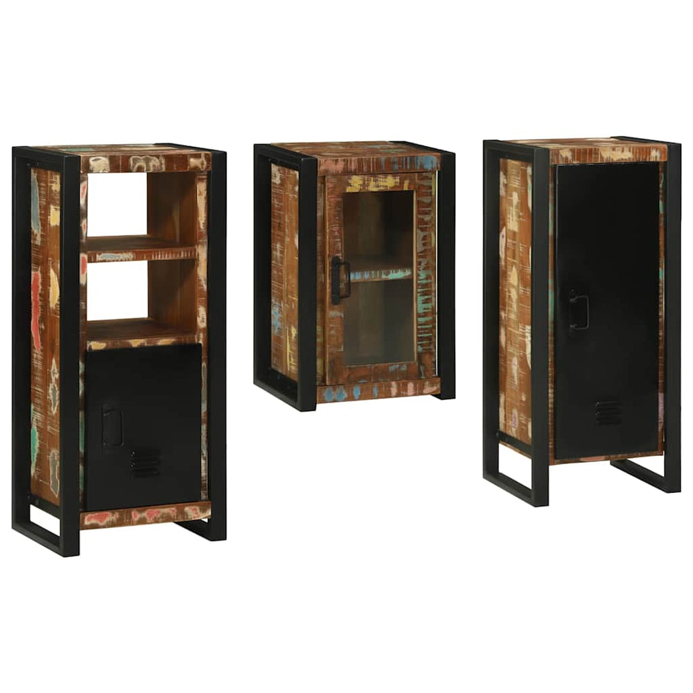 vidaXL Meuble de salle de bain avec étagère 3 pcs Bois de récupération massif Multicolore