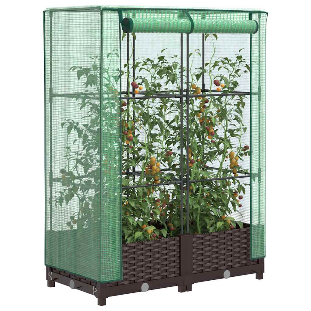 Hochbeet mit Gewächshaus Rattan-Optik 80x40x123cm