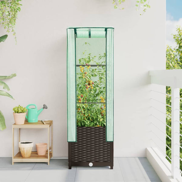 Hochbeet mit Gewächshaus Rattan-Optik 40x40x139cm