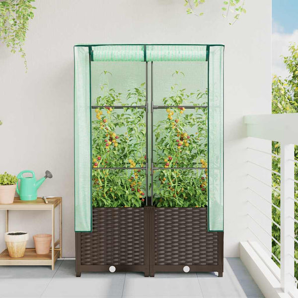 Hochbeet mit Gewächshaus Rattan-Optik 80x40x138cm