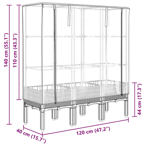 Hochbeet mit Gewächshaus Rattan-Optik 120x40x140 cm