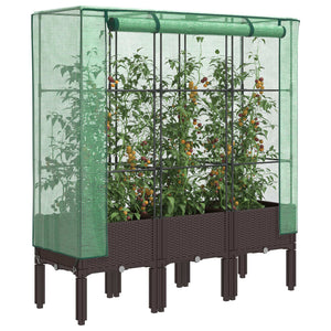 Hochbeet mit Gewächshaus Rattan-Optik 120x40x140 cm