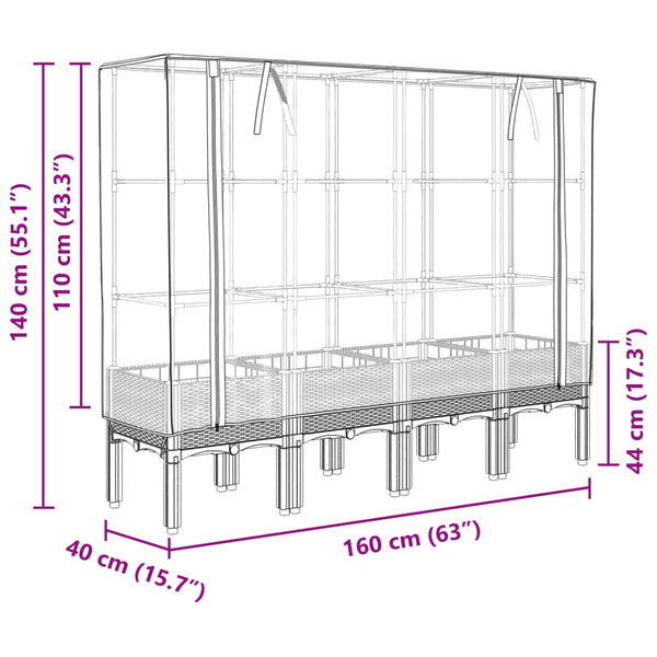 Hochbeet mit Gewächshaus Rattan-Optik 160cm