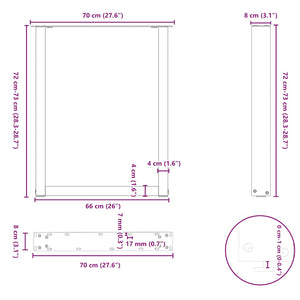 U-Form Tischbeine, 3er Set, Weiß, 70x72 cm