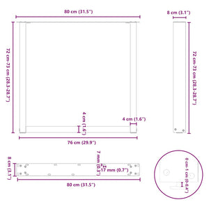 Esstischbeine U-Form, 3er Set, Weiß, Stahl