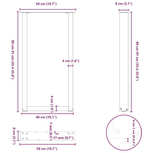 Bartischbeine U-Form Schwarz, 2er Set