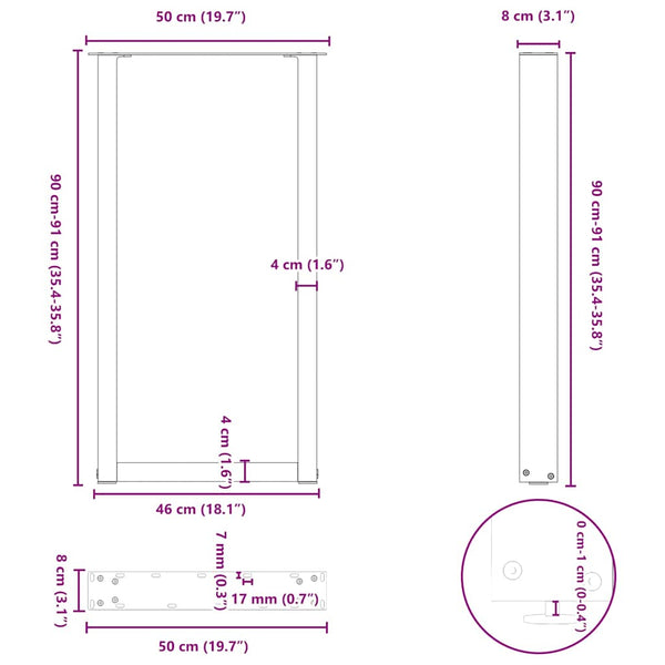 Bartischbeine U-Form Anthrazit, 2er Set