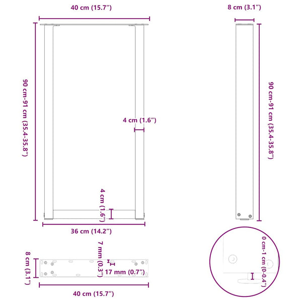 U-Form Bartischbeine Naturstahl, 2er Set