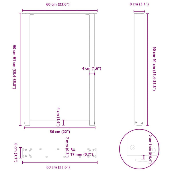 Bartischbeine U-Form Anthrazit 60x90 cm, 2er-Set