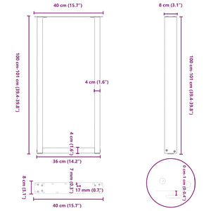 Bartischbeine U-Form, Schwarz, 40x100 cm, 2er Set