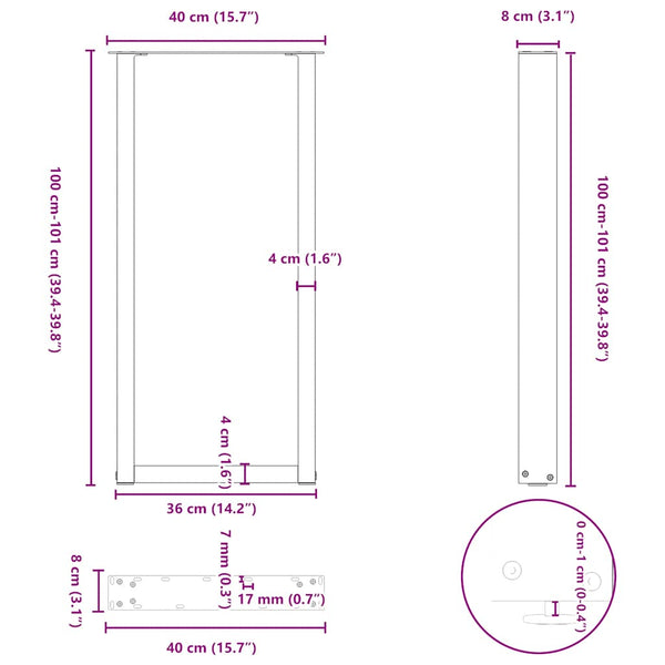 Bartischbeine U-Form, 2er Set, Weiß