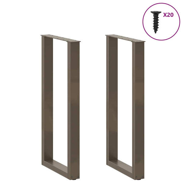 Bartischbeine U-Form, Naturstahl, 40x100-101 cm, 2er-Set