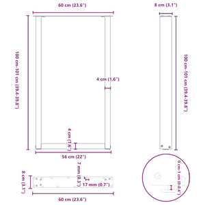 Bartischbeine U-Form, 60x100 cm, Stahl Weiß, 2er-Set