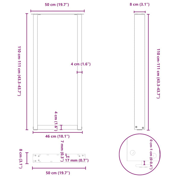 Bartischbeine U-Form Anthrazit 2er-Set