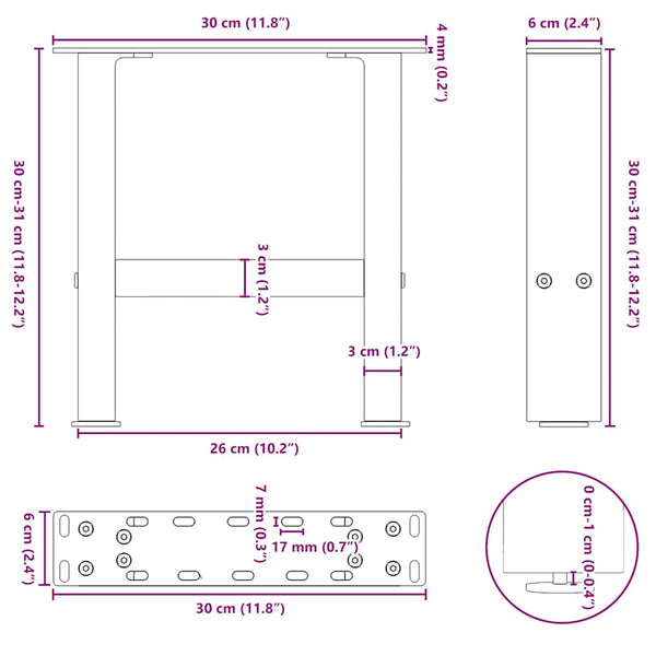 Couchtischbeine Schwarz Stahl 30 cm 2er-Set