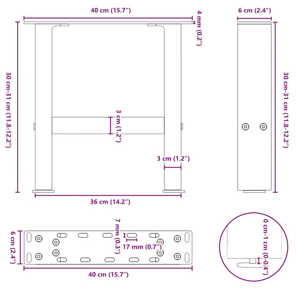 Couchtischbeine Schwarz 40x30 cm Stahl, 2er-Set