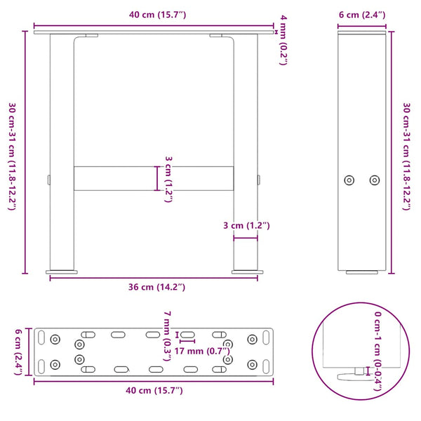 Weiße Couchtischbeine, 40 cm, 2er-Set