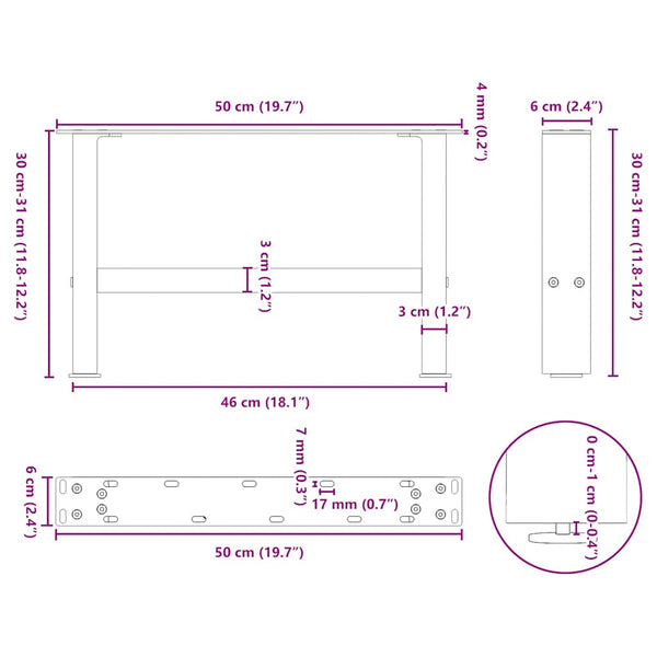 Weiße Couchtischbeine, 50 cm, 2er-Set