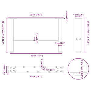 Anthrazit Couchtischbeine 50x30/31 cm, 2er Set