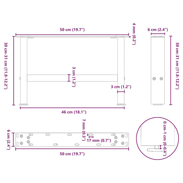 Anthrazit Couchtischbeine 50x30/31 cm, 2er Set