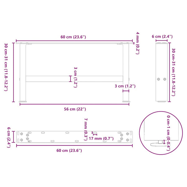Couchtischbeine Weiß 60cm, 2er Set