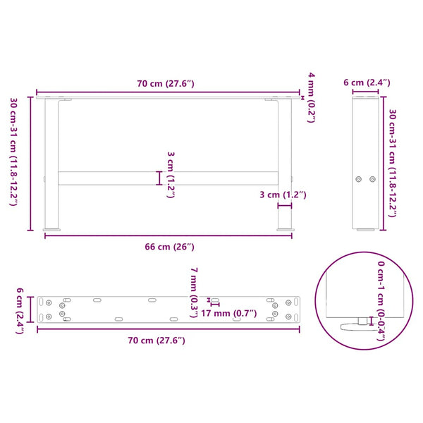 Schwarze Couchtischbeine 70cm, 2er Set