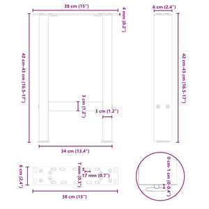 Couchtischbeine Anthrazit 38x42-43cm, 2er Set