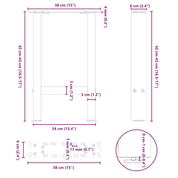 Couchtischbeine Anthrazit 38x42-43cm, 2er Set