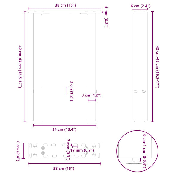 Couchtischbeine aus Stahl, 38 cm, 2er-Set