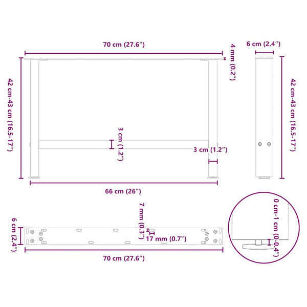 Schwarze Couchtischbeine 70 cm, 2er-Set